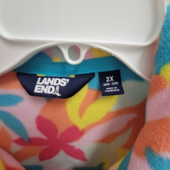 Lands End Womens Retro Floral Fleece Full Zip Jacket 2X Oeko Tex - Picture 4 of 6